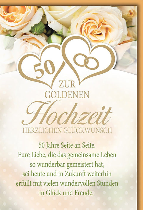 Goldhochzeitskarte – Elegantes Design mit Rosenmotiv und goldenen Akzenten für besondere Glückwünsche