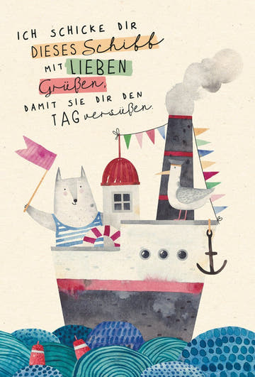 Grußkarte Abschied Spruch Schiff, Zuckerrohrpapier