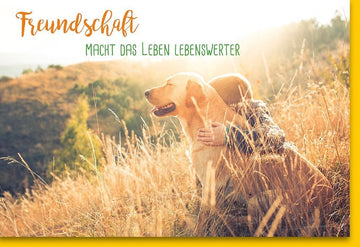 Grußkarte Freundschaft & Liebe - Hund im Sonnenuntergang, Naturmotiv - Herzlich warme Glückwünsche