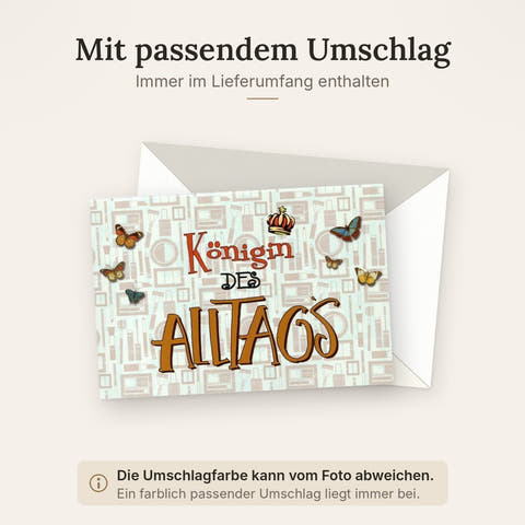 Grußkarte für Frauen: "Königin des Alltags" - Inspirierende Botschaft mit Schmetterlingen & Krone, Perfektes Geschenk voller Motivation & Selbstliebe