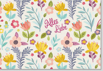 Grußkarte für Frauen & Mädchen, Liebevolle Blumenillustration "Alles Liebe", Pastellfarben, Rosa Geschenk - Feier & Freundschaft