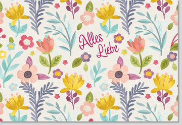 Grußkarte für Frauen & Mädchen, Liebevolle Blumenillustration "Alles Liebe", Pastellfarben, Rosa Geschenk - Feier & Freundschaft