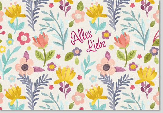 Grußkarte für Frauen & Mädchen, Liebevolle Blumenillustration "Alles Liebe", Pastellfarben, Rosa Geschenk - Feier & Freundschaft