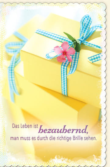 Grußkarte – Gelbe Blume & Schleife, Lebensfreude & Optimismus für Glückwünsche