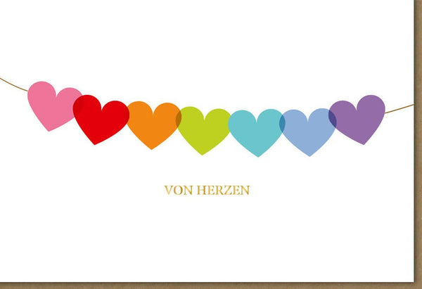 Grußkarte mit Herz-Girlande – Buntes Design für Familie & Freunde, Kreatives Motiv auf Beigem Hintergrund, Hochwertige Papeterie