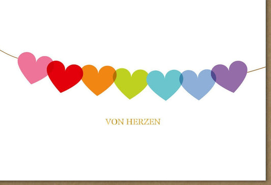 Grußkarte mit Herz - Girlande – Buntes Design für Familie & Freunde, Kreatives Motiv auf Beigem Hintergrund, Hochwertige Papeterie