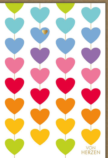 Grußkarte "Von Herzen" - Midoro Karte mit Herzmotiven, ideal für Liebe & Freundschaft, bunte Glückwünsche auf Weiß für Familie & Freunde.