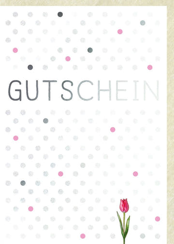 Gutscheinkarte - Elegante Glitzerkarte mit Tulpenmuster in Weiß, Rosa & Grau für Festliche Anlässe