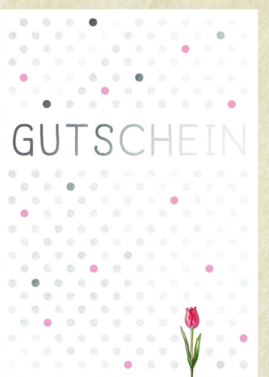 Gutscheinkarte - Elegante Glitzerkarte mit Tulpenmuster in Weiß, Rosa & Grau für Festliche Anlässe