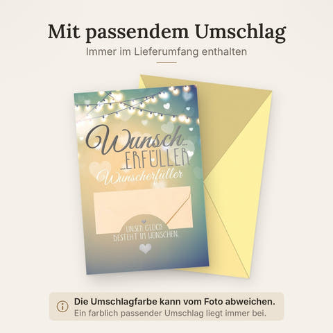 Gutscheinkarte für besondere Anlässe – Wunscherfüller mit Herzlichen Glückwünschen, personalisierbares Geldkuvert in Pastell, Beige