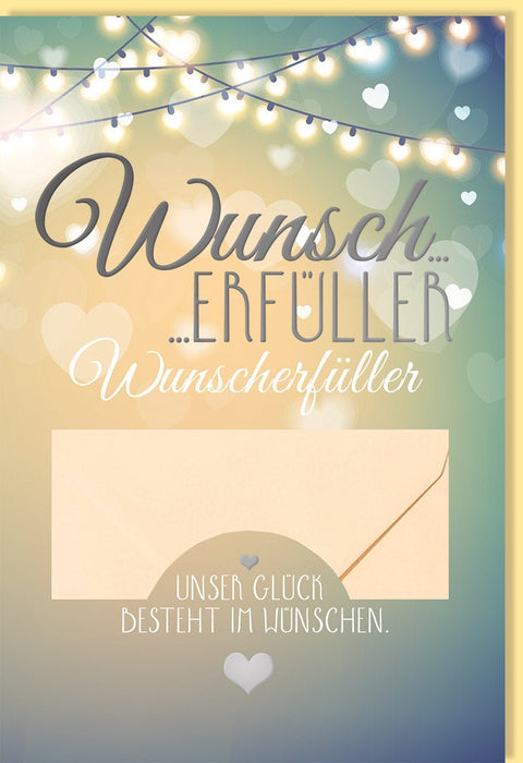 Gutscheinkarte für besondere Anlässe – Wunscherfüller mit Herzlichen Glückwünschen, personalisierbares Geldkuvert in Pastell, Beige