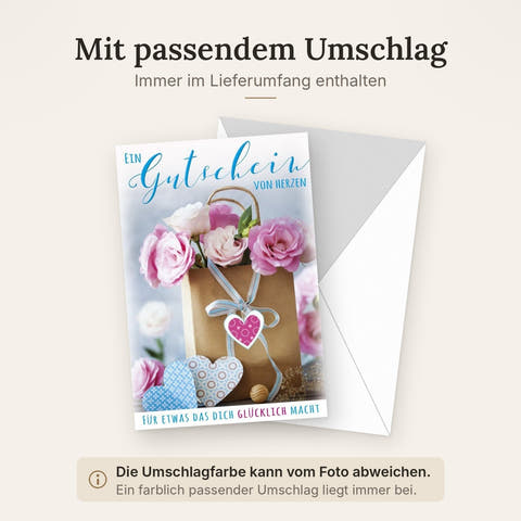Gutscheinkarte Herzen – Liebevolle Geschenkidee mit Blumen & Geschenktüte für Glückwünsche