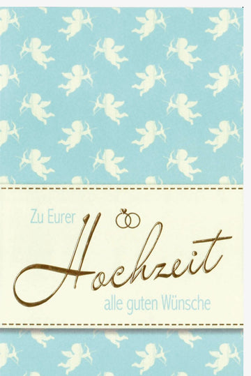 Hochzeitsglückwunschkarte - Amor Design in Blau, Romantische Grüße zur Verlobung und Hochzeit