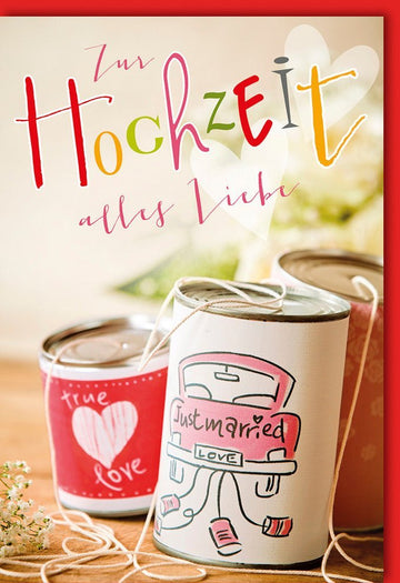 Hochzeitsglückwunschkarte "Just Married" - Romantische Herzdose & Liebevolle Wünsche zur Hochzeit