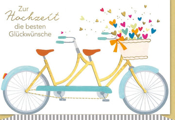 Hochzeitsglückwunschkarte "Liebesfahrt" – Romantische Fahrrad & Herzen Illustration von Verlag Dominique Galerie