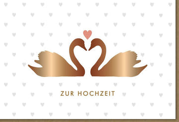 Hochzeitsglückwunschkarte mit Schwänen & Herz - Elegante Karte für Brautpaare in Beige, Gold & Weiß - Perfekt für romantische Anlässe