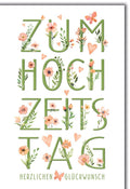 Hochzeitskarte Blumen – Florales Design mit Schmetterlingen und Herzmotiven