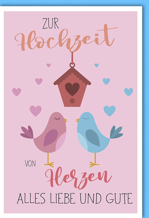 Hochzeitskarte - Charmante Glückwunschkarte mit Vögeln & Vogelhaus, Liebevolle Grüße zur Hochzeit