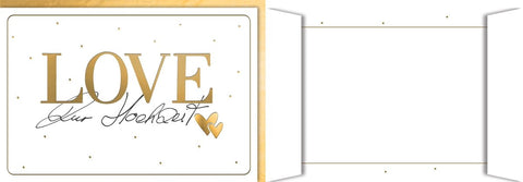 Hochzeitskarte Elegant – Goldene LOVE - Schrift mit Herz und stilvollem Design