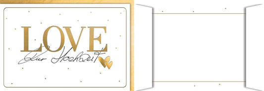 Hochzeitskarte Elegant – Goldene LOVE - Schrift mit Herz und stilvollem Design