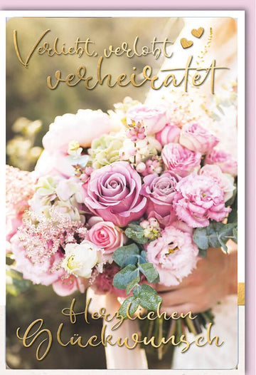 Hochzeitskarte - Elegante Glückwunschkarte mit floralen Motiven und goldenen Akzenten für den besonderen Tag des Brautpaares