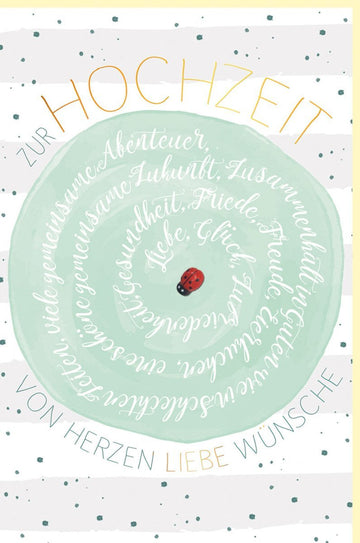 Hochzeitskarte - Elegante Glückwunschkarte mit Goldakzenten, Naturpapier & Marienkäfer - Design für frisch Vermählte und abenteuerlustige Paare