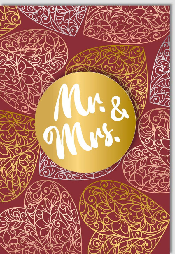 Hochzeitskarte - Elegante Glückwunschkarte mit Mr & Mrs Gold, Liebevolles Design für den besonderen Tag, Festliche Papeterie zur Heirat