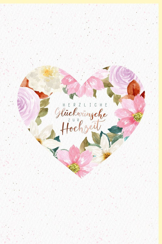 Hochzeitskarte – Elegantes Blumenherz in Rosa & Gold mit Metallicfolie für romantische Anlässe
