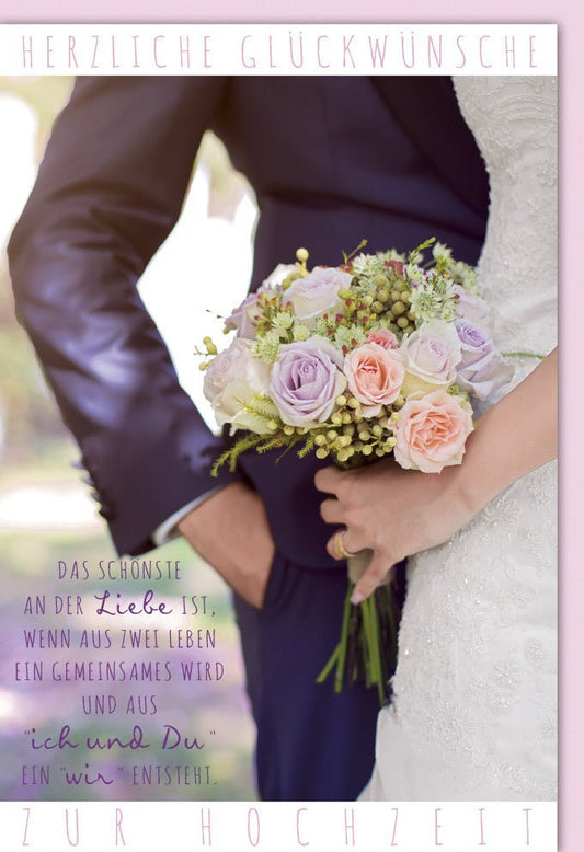 Hochzeitskarte - Elegantes Blumenstrauß - Motiv, Liebevolle Gratulation zur Eheschließung, Edles Design für das Brautpaar