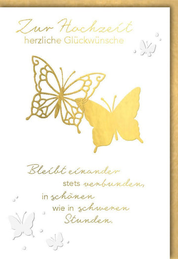 Hochzeitskarte "Ewige Liebe" - Elegantes Gold - Weiß Design mit Schmetterlingen, Galerie Dominique Qualität für Ihre Hochzeitsglückwünsche