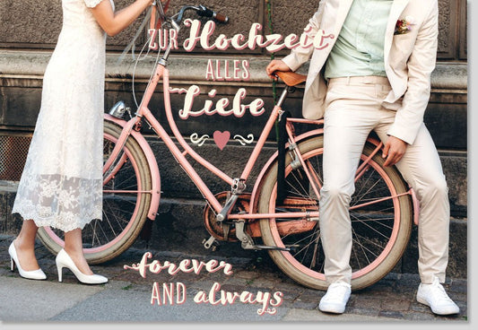 Hochzeitskarte "Ewige Liebe" - Vintage Fahrrad Design mit herzlichen Wünschen für das Brautpaar