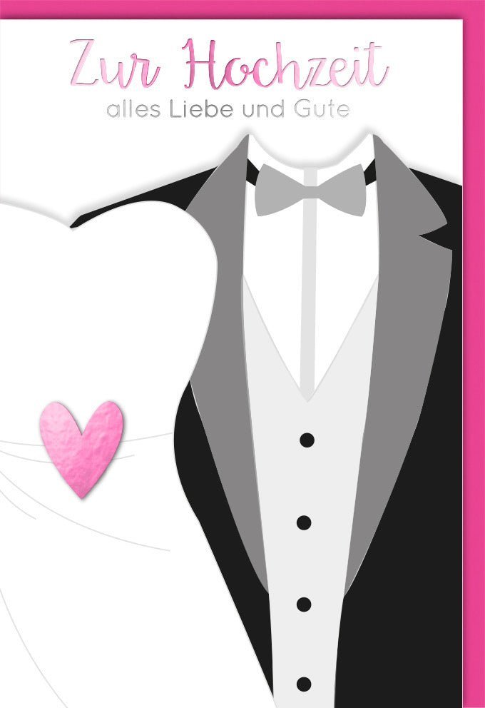 Hochzeitskarte für Brautpaar - Elegantes Anzug & Herz Motiv, Liebevolle Glückwünsche zur Ehefeier