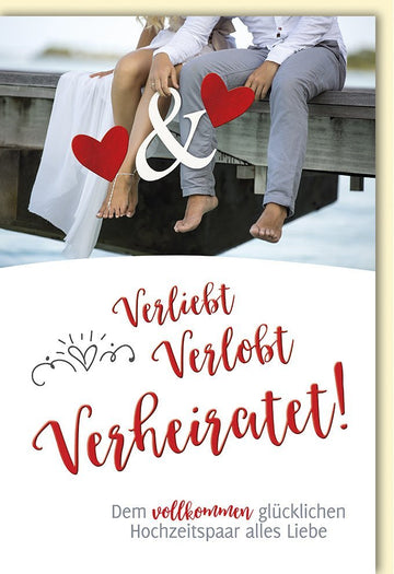 Hochzeitskarte für Brautpaar - Romantisches Steg - Motiv in Weiß & Rot, Perfekt für Verlobung, Hochzeit & Jubiläum