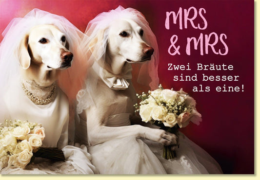 Hochzeitskarte für gleichgeschlechtliche Ehe mit zwei Bräuten lustiges Motiv MRS & MRS liebevolle Grußkarte zur Hochzeit
