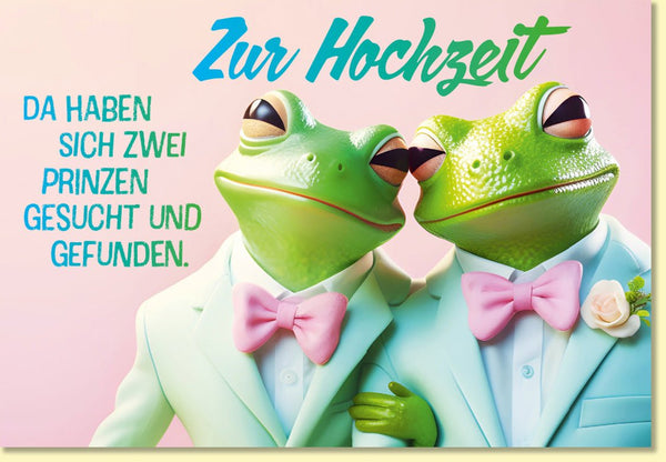 Hochzeitskarte für Homoehe mit zwei verliebten Fröschen im Anzug liebevolle Grußkarte zur Hochzeit gleichgeschlechtliches Paar