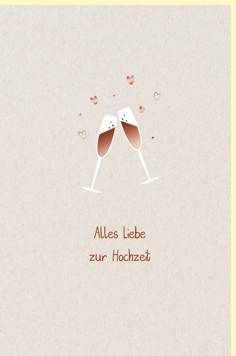 Hochzeitskarte für Paare - Elegantes Design mit Sektgläsern & Herz - Motiv in Beige | Perfekt für Verlobung, Jubiläum & Feierlichkeiten