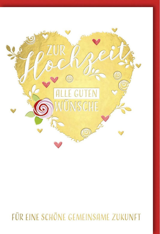 Hochzeitskarte - Herz Design mit Goldakzenten, Romantische Glückwünsche zur Vermählung, Liebevolle Botschaft für das Paar