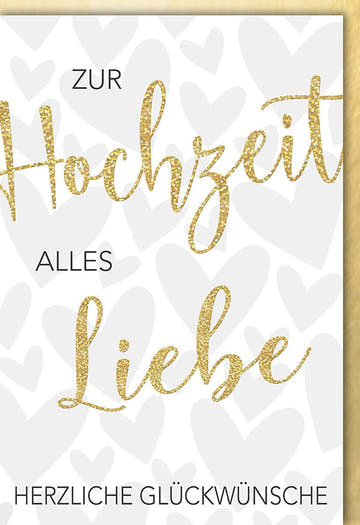 Hochzeitskarte Herzliche Glückwünsche mit goldener Schrift und Herzen zur Hochzeit alles Liebe