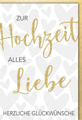 Hochzeitskarte Herzliche Glückwünsche mit goldener Schrift und Herzen zur Hochzeit alles Liebe