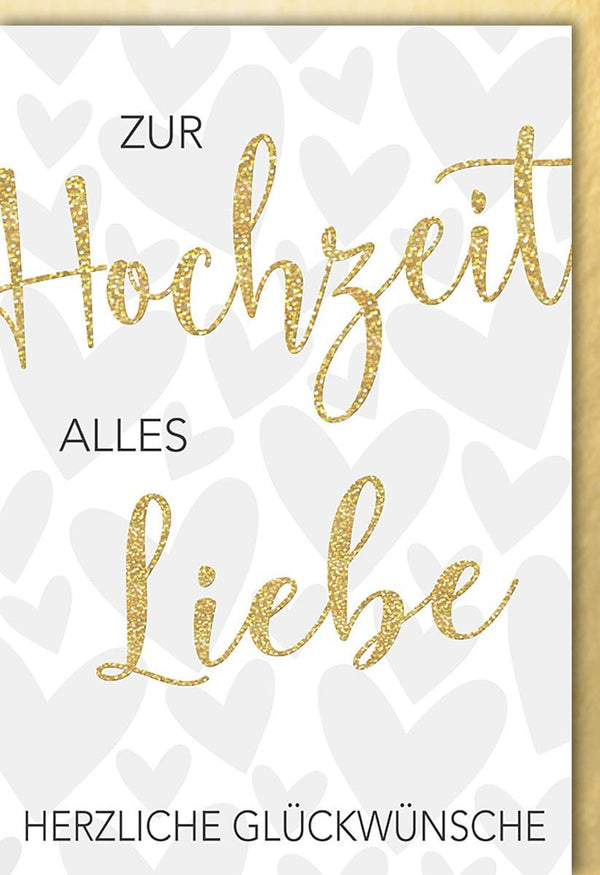 Hochzeitskarte Herzliche Glückwünsche mit goldener Schrift und Herzen zur Hochzeit alles Liebe