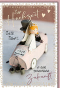 Hochzeitskarte Humorvoll – Brautpaar im Auto mit 