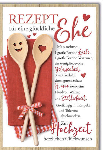 Hochzeitskarte Humorvoll – Rezept für Ehe mit Holzlöffeln und Herz - Design