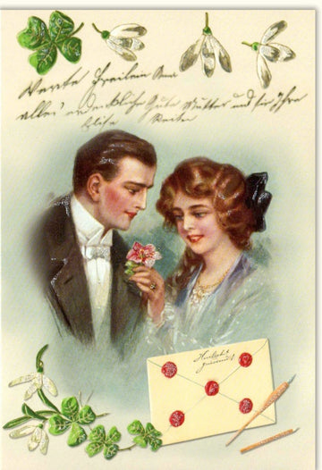 Hochzeitskarte im Vintage - Stil - Romantische Glückwünsche zur Ehe, Retro Illustration für Brautpaare