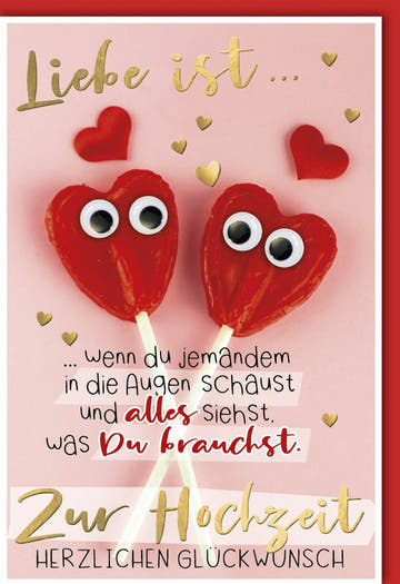 Hochzeitskarte in Rosa & Rot mit Goldfolie - Herz - Design für Verlobung, Jubiläum & Valentinstag - Romantische Glückwunschkarte für Paare