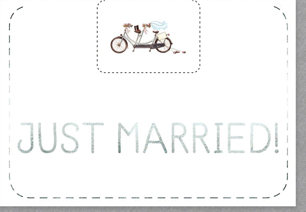 Hochzeitskarte "Just Married" - Vintage Tandem Fahrrad, Herzliche Glückwünsche für das Brautpaar, Hochzeitsglückwünsche