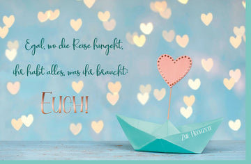 Hochzeitskarte "Liebesreise" – Romantisches Papierboot & Herz Design für das Brautpaar, Feier der Zweisamkeit