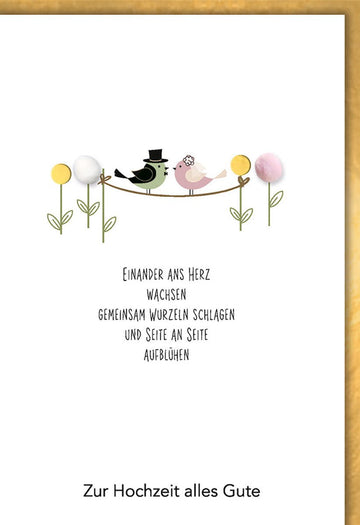 Hochzeitskarte Liebevoll – Vögel auf Ast mit Blumen und romantischem Spruch