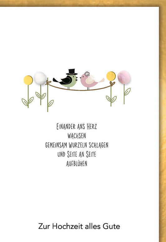 Hochzeitskarte Liebevoll – Vögel auf Ast mit Blumen und romantischem Spruch