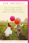 Hochzeitskarte - Liebevolles Brautpaar-Motiv mit Luftballons auf dem Weg zur Zweisamkeit