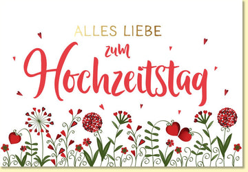 Hochzeitskarte mit Blumenmotiv und Herzchen Alles Liebe zum Hochzeitstag romantische Doppelkarte für Paare Jubiläum Grußkarte
